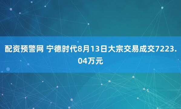 配资预警网 宁德时代8月13日大宗交易成交7223.04万元